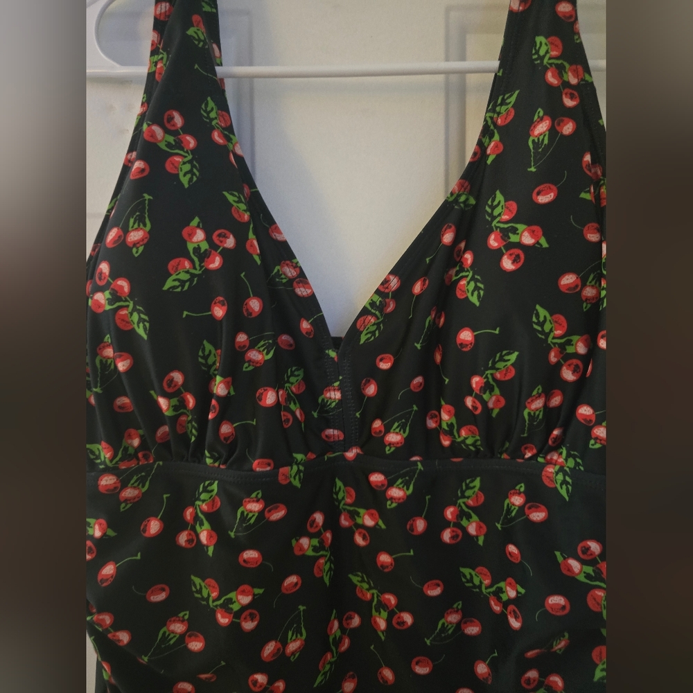 Plus Size Cherry Print Swim Dress 3x